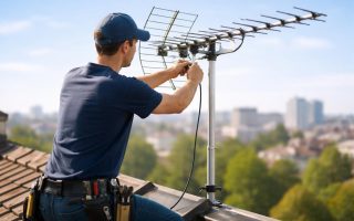 technicien-antenne-toit-ciel-bleu