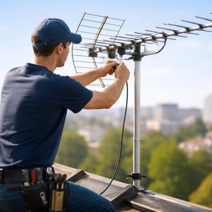 technicien-antenne-toit-ciel-bleu