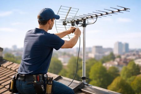 technicien-antenne-toit-ciel-bleu