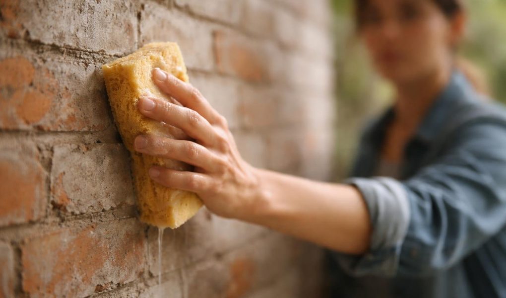 main-eponge-mur-briques-ciment
