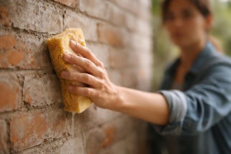 main-eponge-mur-briques-ciment