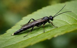 insecte-noir-feuille-verte-gros-plan