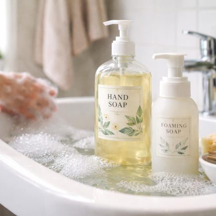 evier-bulles-savon-bord-produits