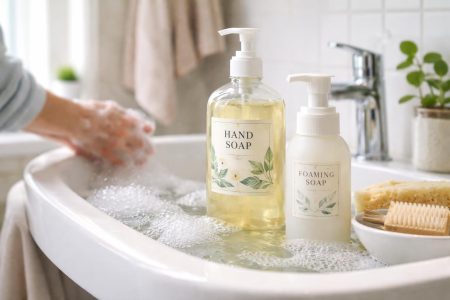 evier-bulles-savon-bord-produits