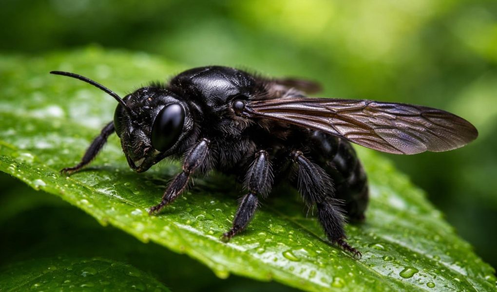 insecte-noir-feuille-verte-nature