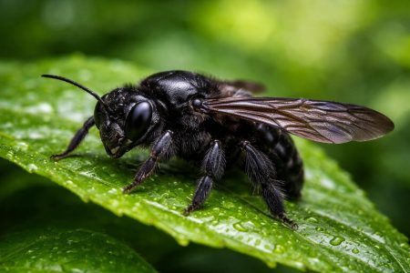 insecte-noir-feuille-verte-nature